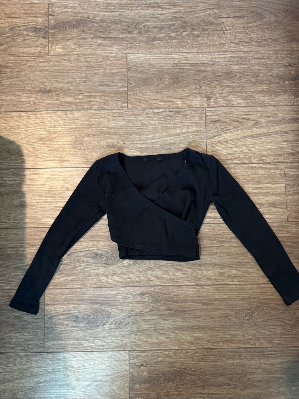 Women's Black Wrap Crop Top - Long Sleeve